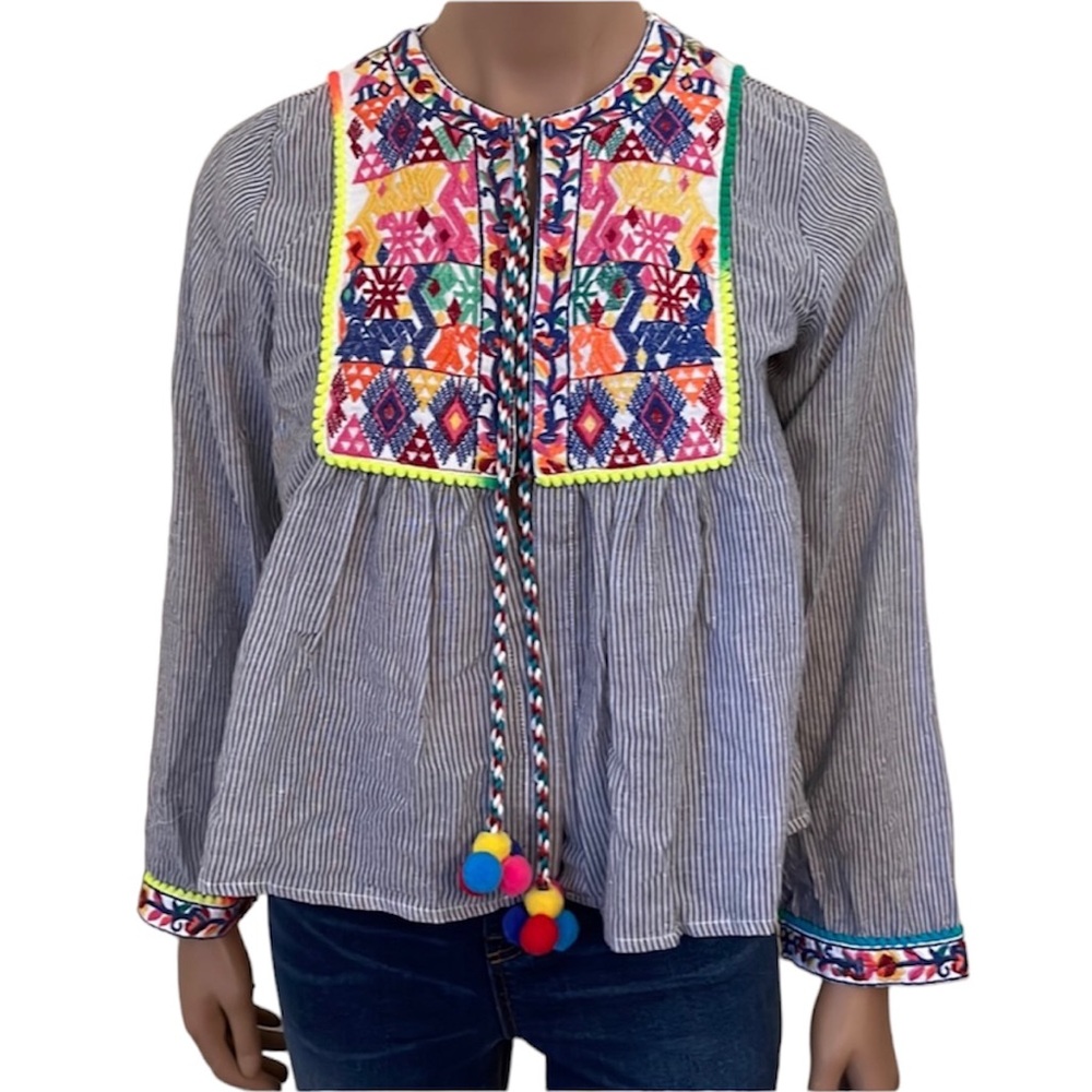Paper Heart Multi Color Embroidered Over Blouse Sz S